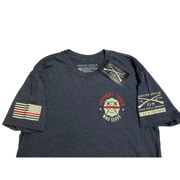 Grunt Style “Support Those Who Serve” Red Line T-Shirt Size Medium Gray NEW - Picture 1 of 7
